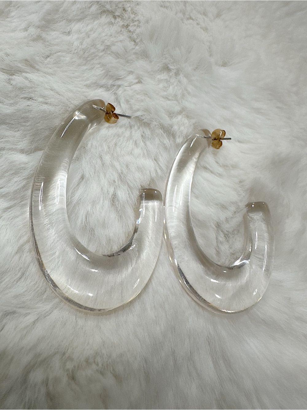 New Clear Lucite Open Oval Drop 2.25" Stud Back Earrings